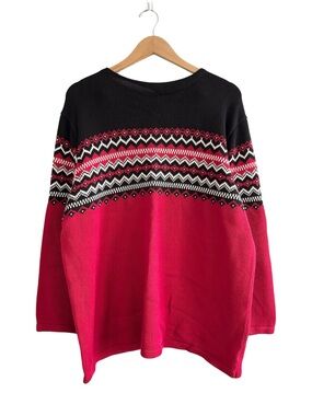 Vintage Eddie Bauer Cotton Alpine Fair Isle Pullover Scoop Neck Sweater
